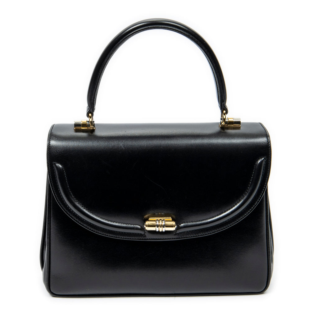 Handbag Vintage Flap Top Handle Black Smooth Calfskin Leather