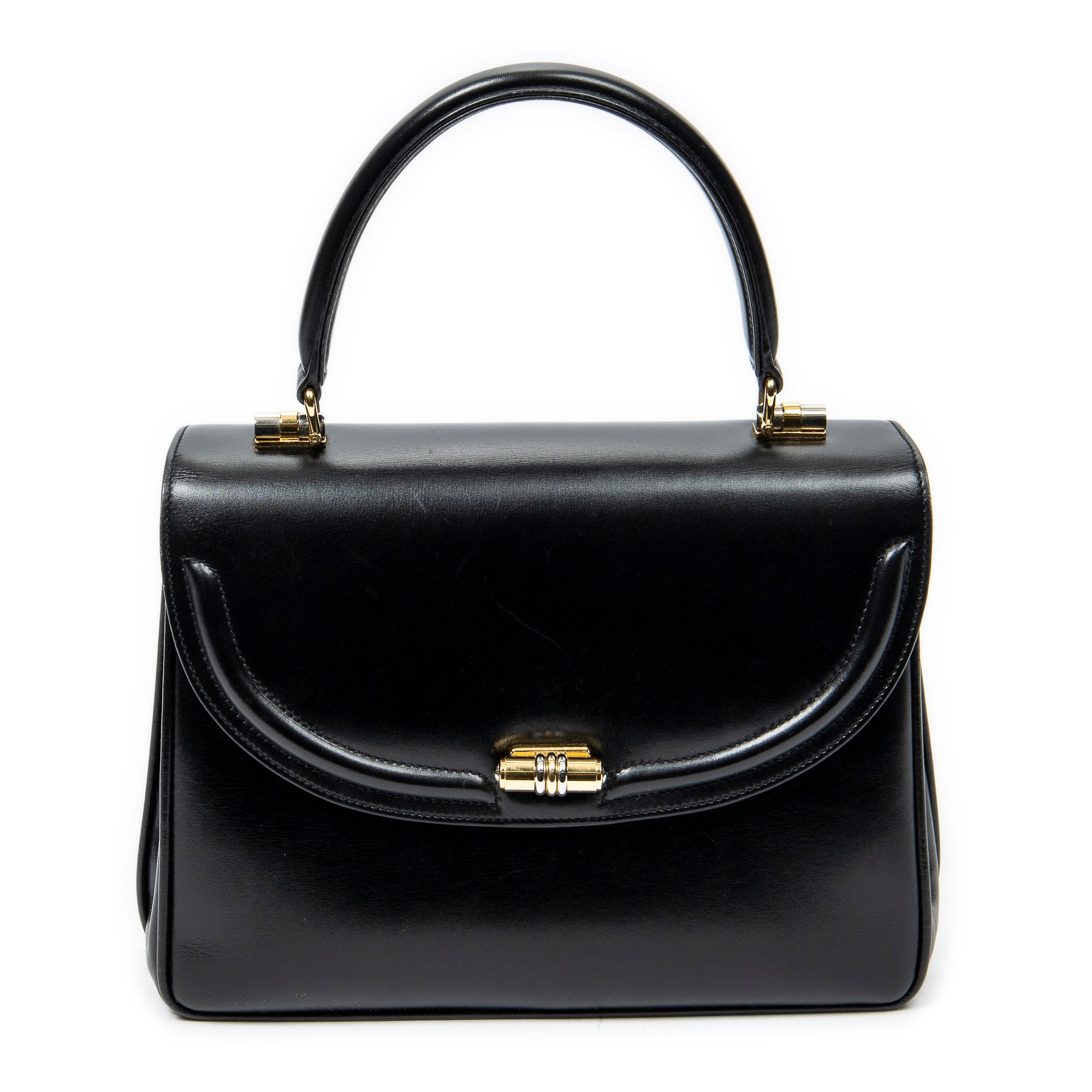 Handbag Vintage Flap Top Handle Black Smooth Calfskin Leather