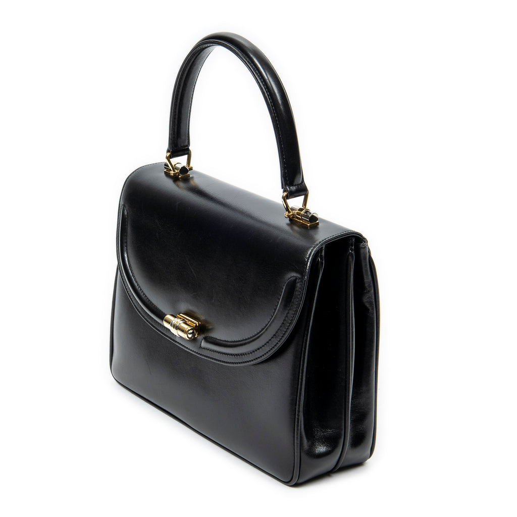 Handbag Vintage Flap Top Handle Black Smooth Calfskin Leather
