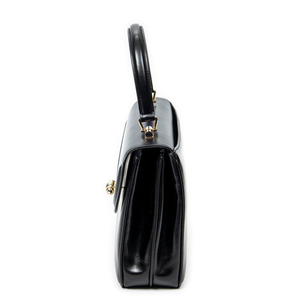 Handbag Vintage Flap Top Handle Black Smooth Calfskin Leather
