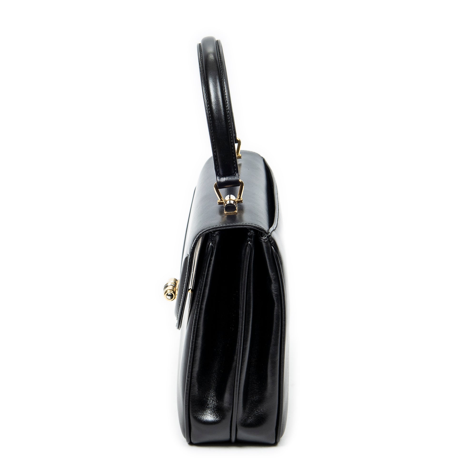 Handbag Vintage Flap Top Handle Black Smooth Calfskin Leather