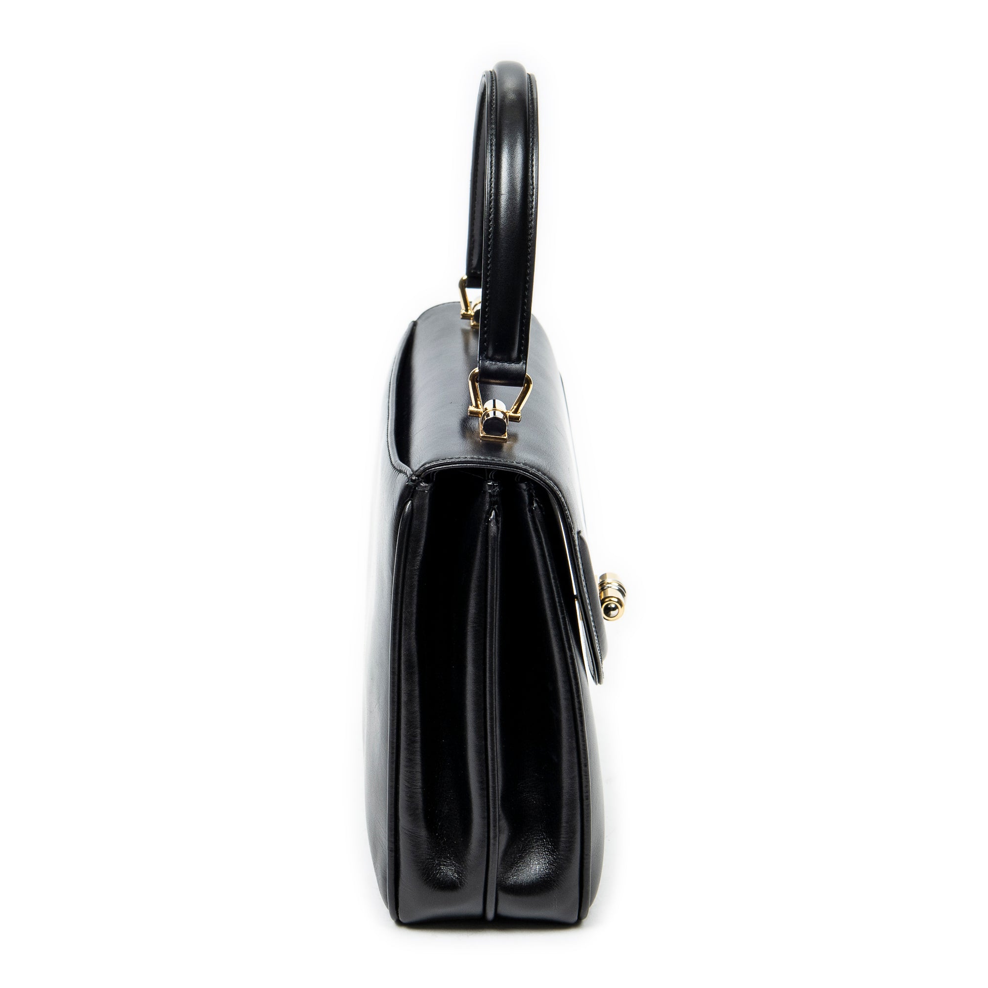 Handbag Vintage Flap Top Handle Black Smooth Calfskin Leather