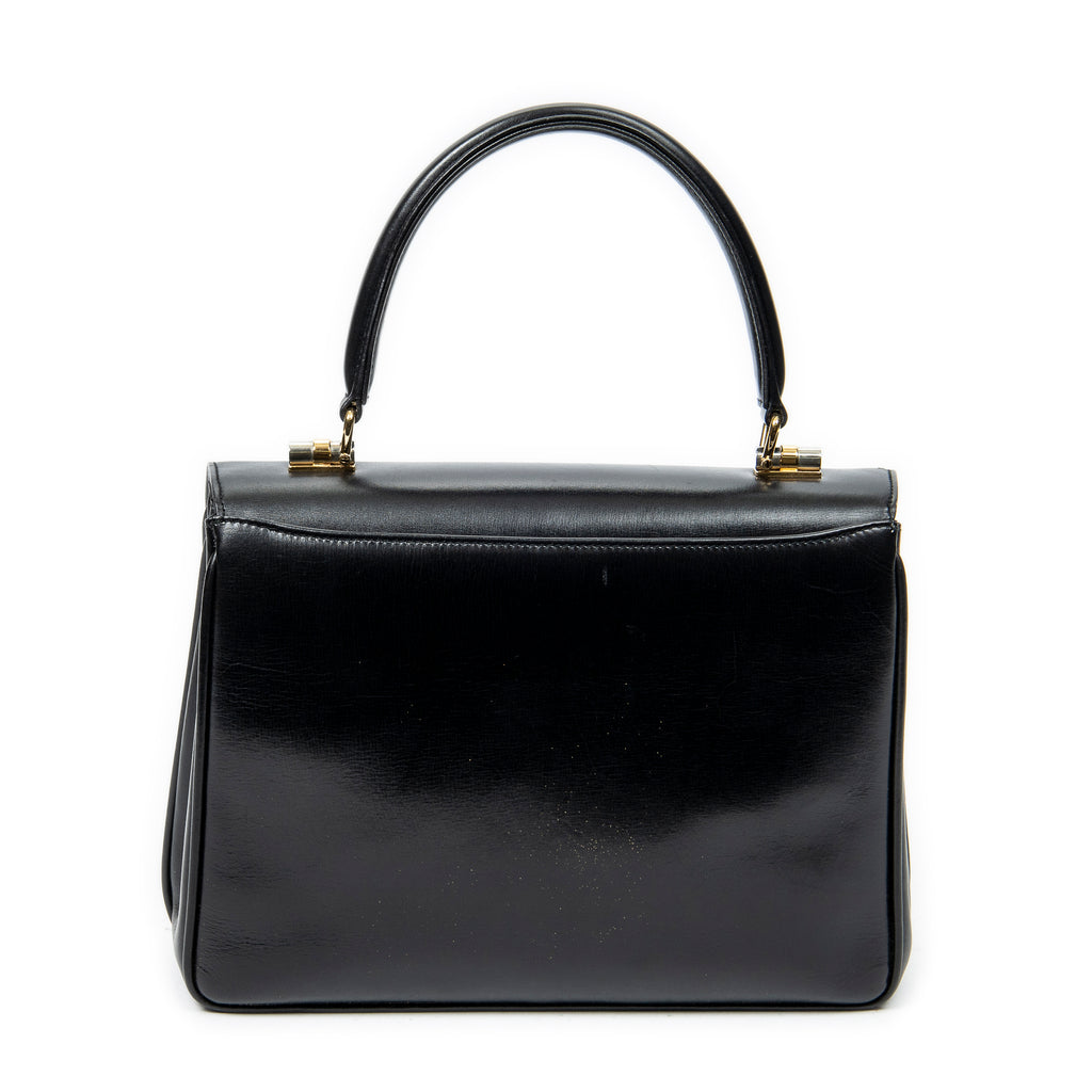 Handbag Vintage Flap Top Handle Black Smooth Calfskin Leather