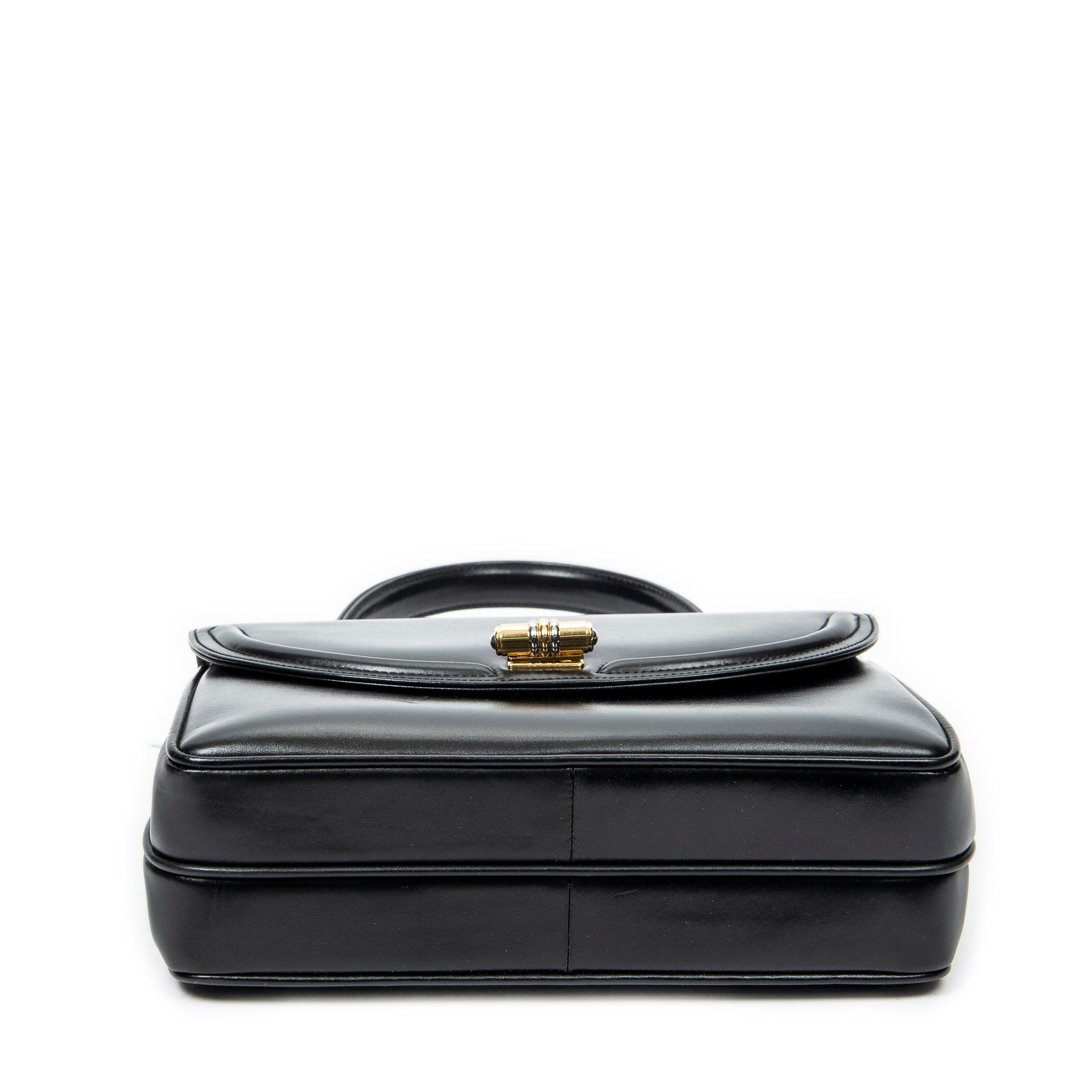 Handbag Vintage Flap Top Handle Black Smooth Calfskin Leather