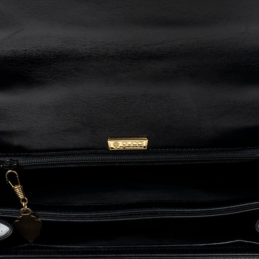 Handbag Vintage Flap Top Handle Black Smooth Calfskin Leather