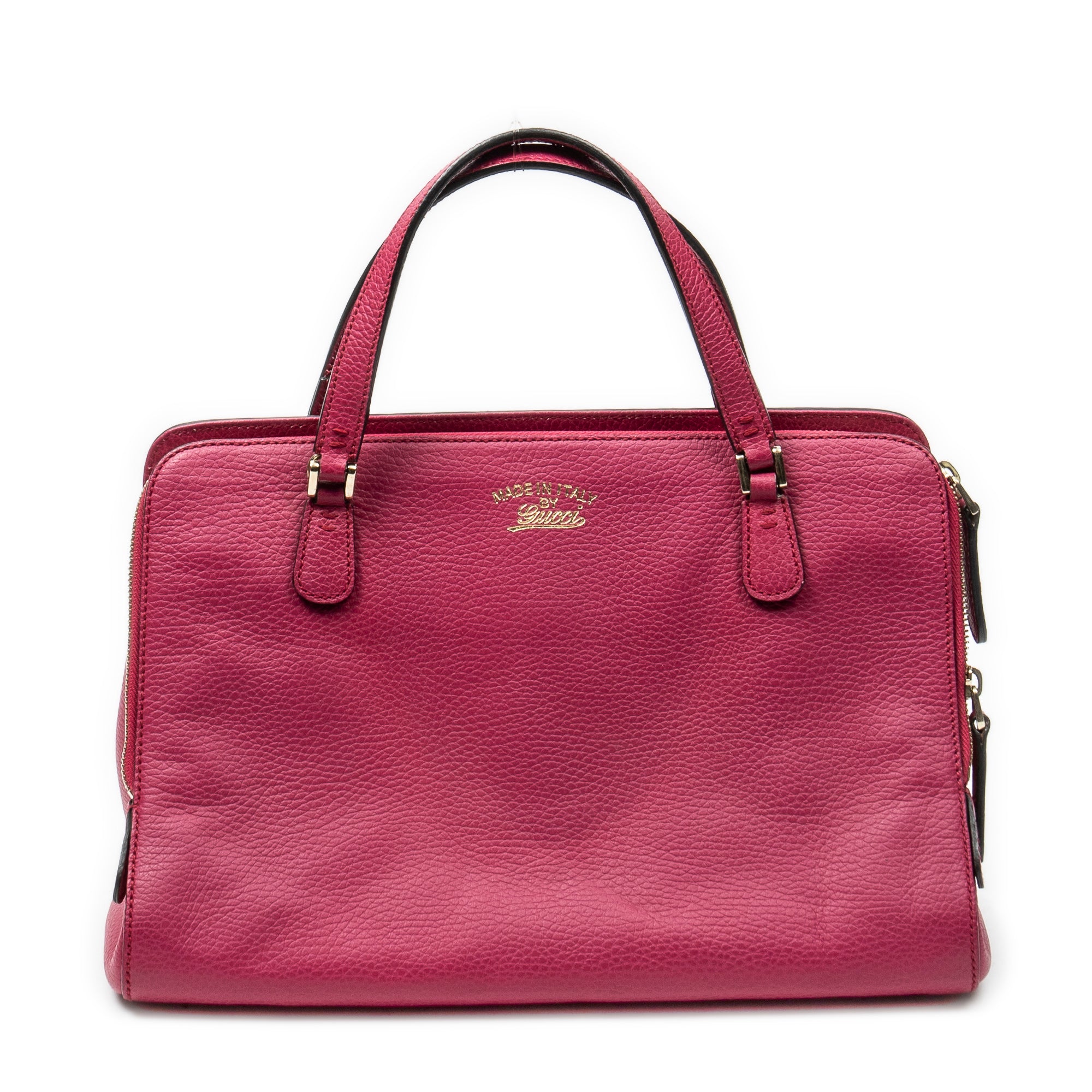 Shoulder Bag Swing Top Handle Satchel Fuchsia Pink Grained Calfskin Leather