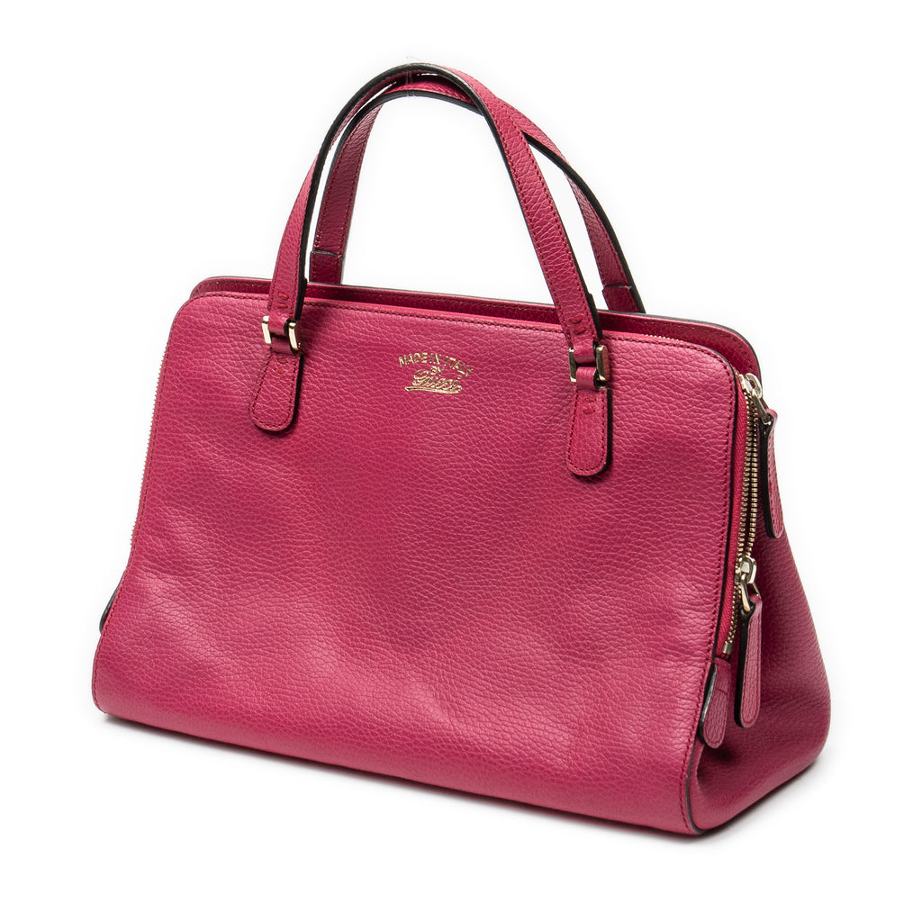 Shoulder Bag Swing Top Handle Satchel Fuchsia Pink Grained Calfskin Leather