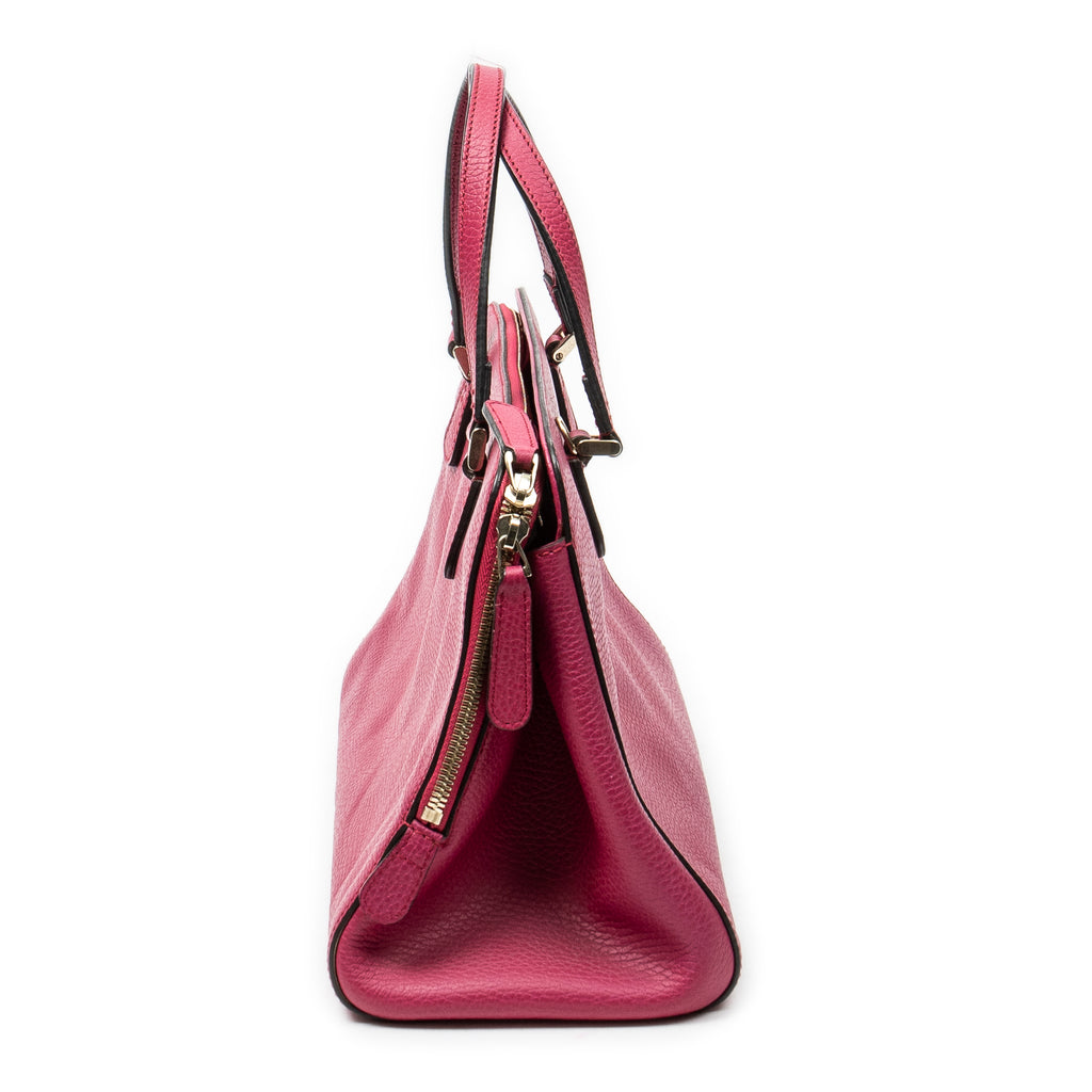 Shoulder Bag Swing Top Handle Satchel Fuchsia Pink Grained Calfskin Leather