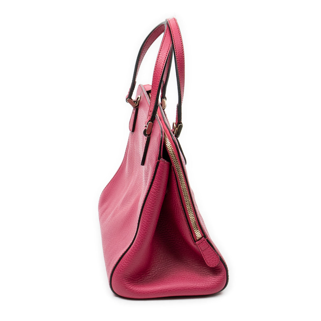 Shoulder Bag Swing Top Handle Satchel Fuchsia Pink Grained Calfskin Leather