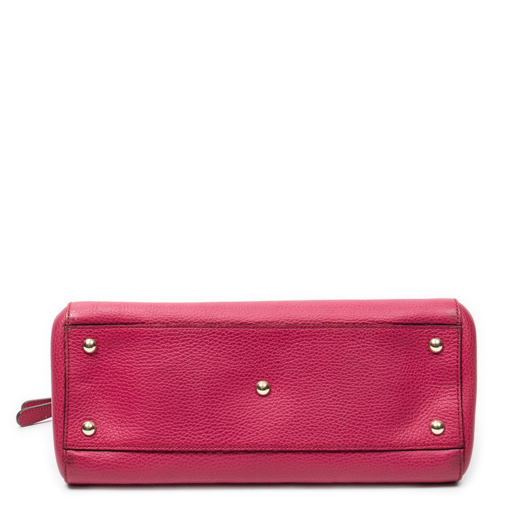 Shoulder Bag Swing Top Handle Satchel Fuchsia Pink Grained Calfskin Leather