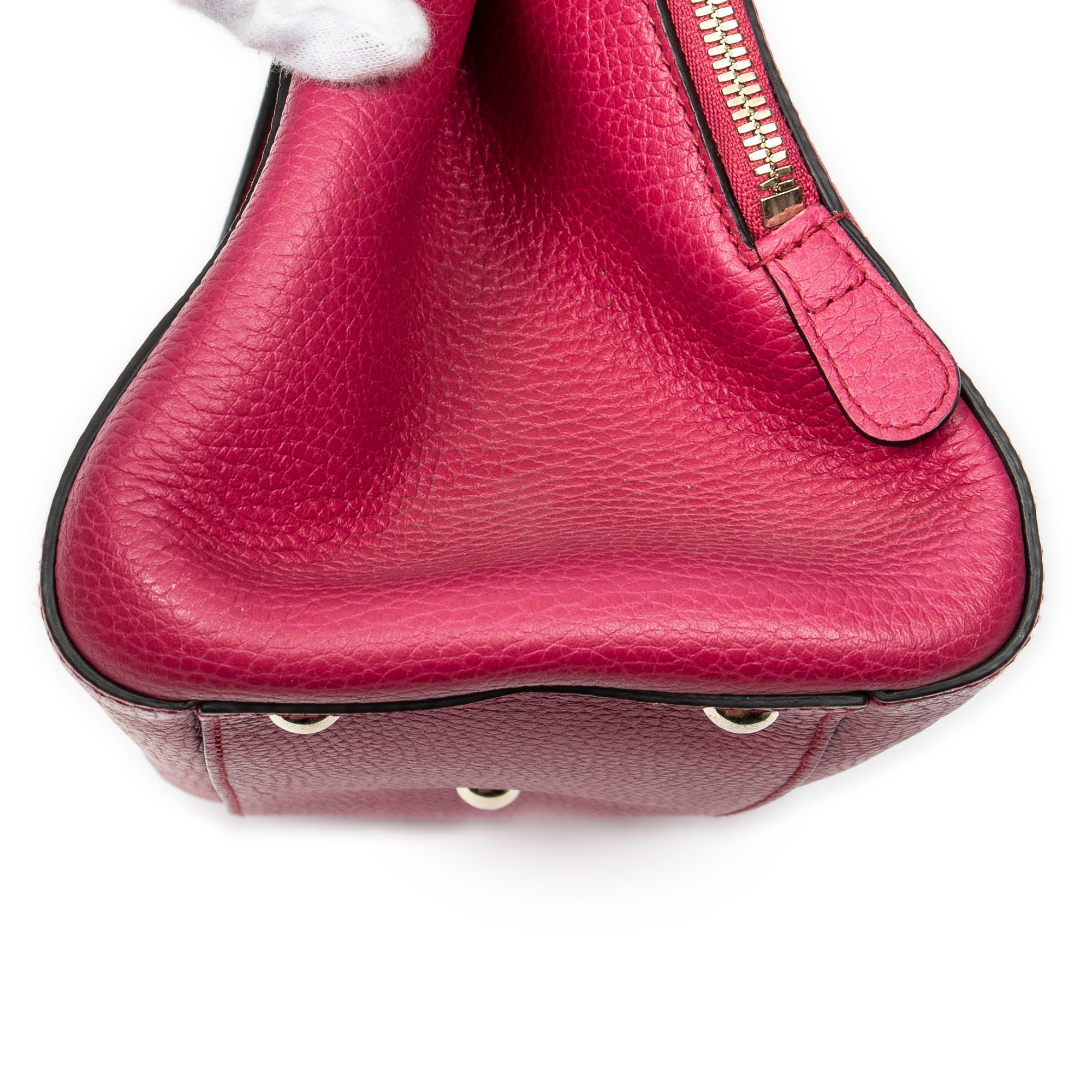 Shoulder Bag Swing Top Handle Satchel Fuchsia Pink Grained Calfskin Leather