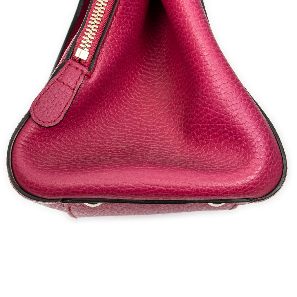 Shoulder Bag Swing Top Handle Satchel Fuchsia Pink Grained Calfskin Leather