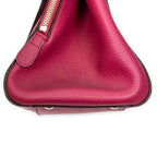 Shoulder Bag Swing Top Handle Satchel Fuchsia Pink Grained Calfskin Leather
