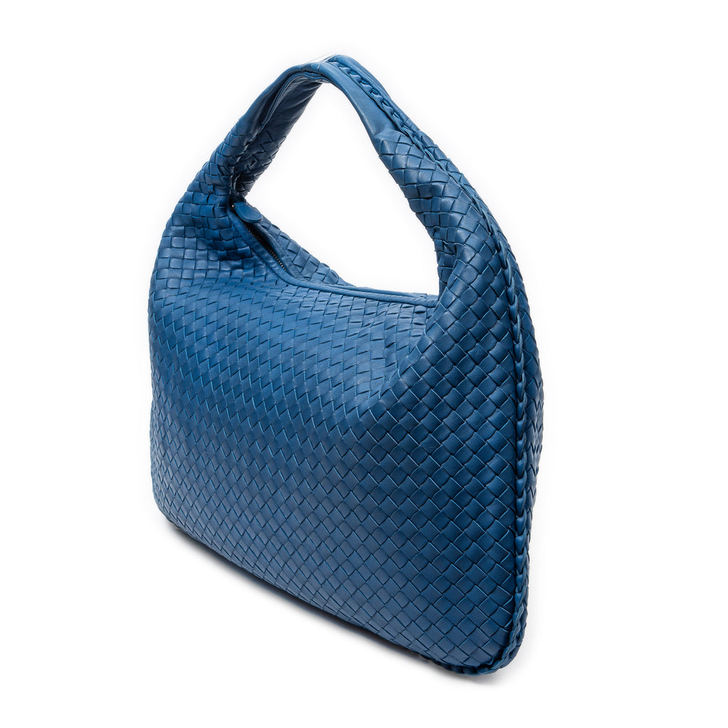 Shoulder Bag Large Veneta Hobo Blue Intrecciato Leather