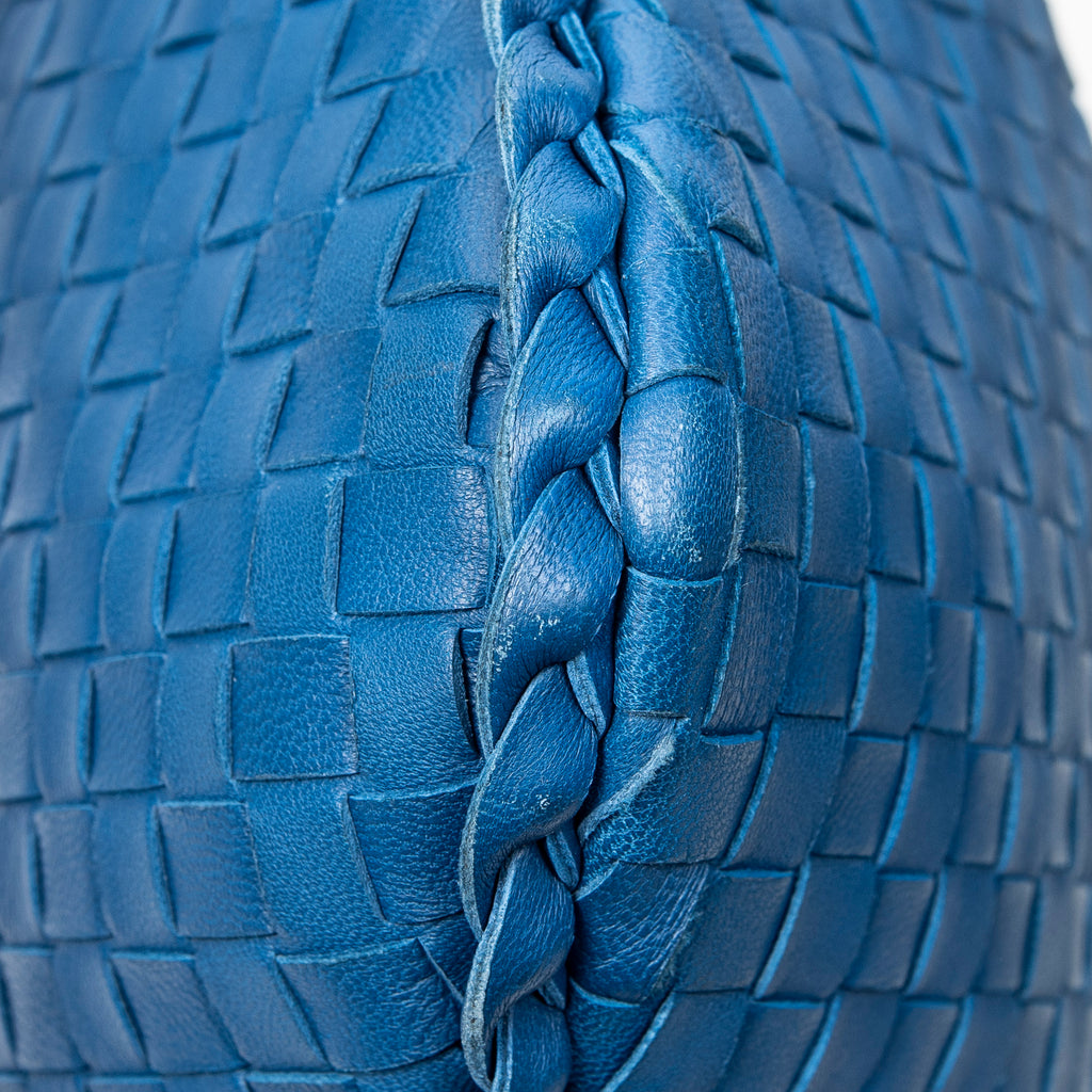 Shoulder Bag Large Veneta Hobo Blue Intrecciato Leather