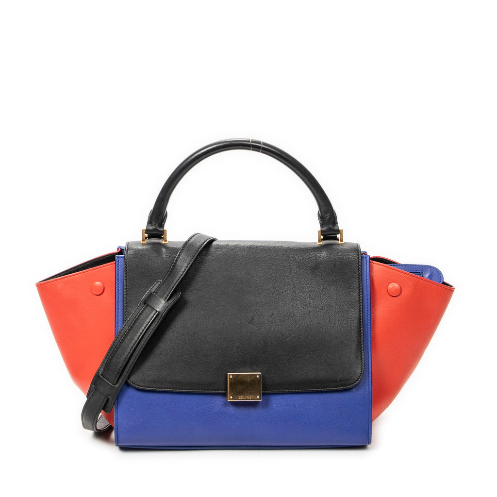 Shoulder Bag Small Tricolor Trapeze Black Calfskin Leather