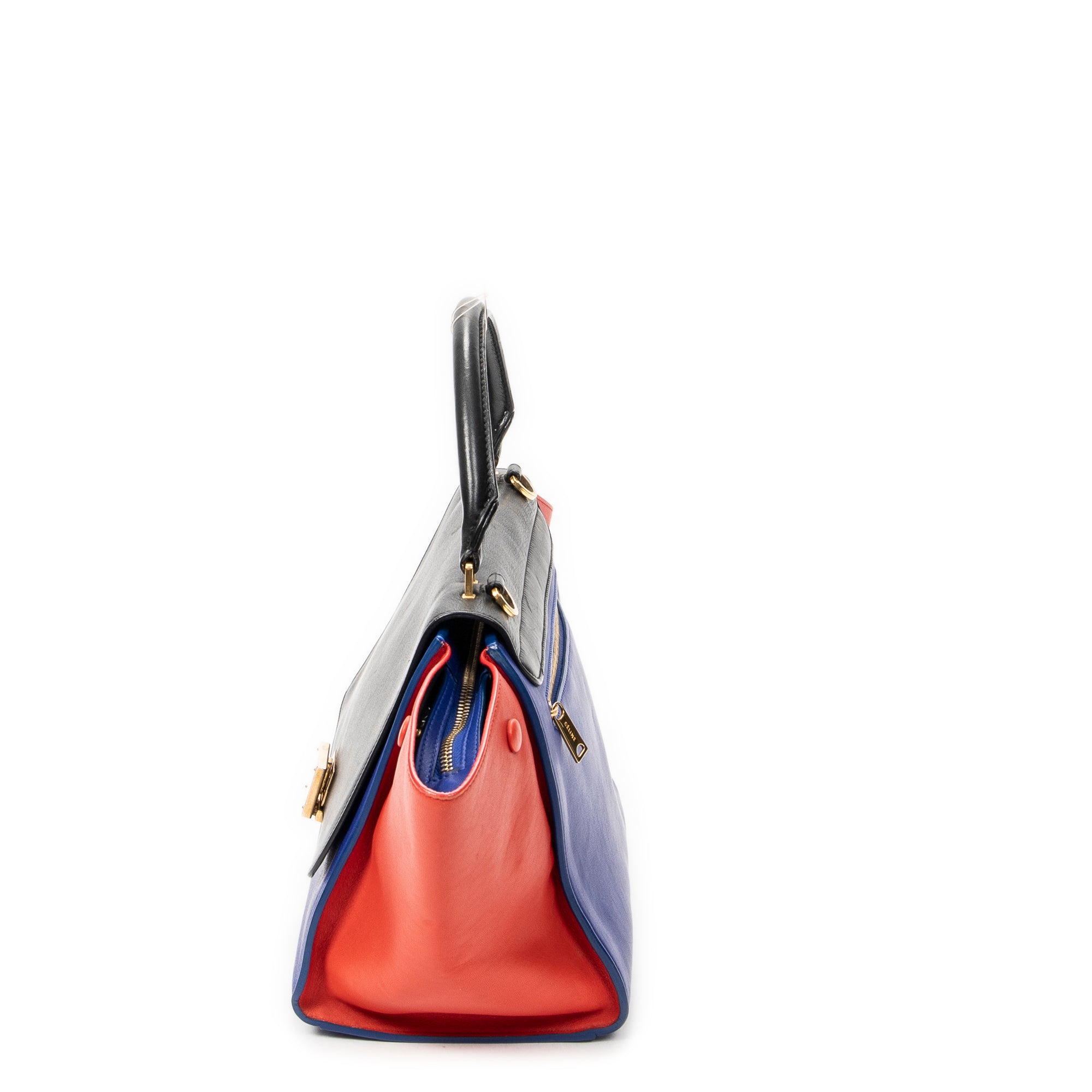 Shoulder Bag Small Tricolor Trapeze Black Calfskin Leather