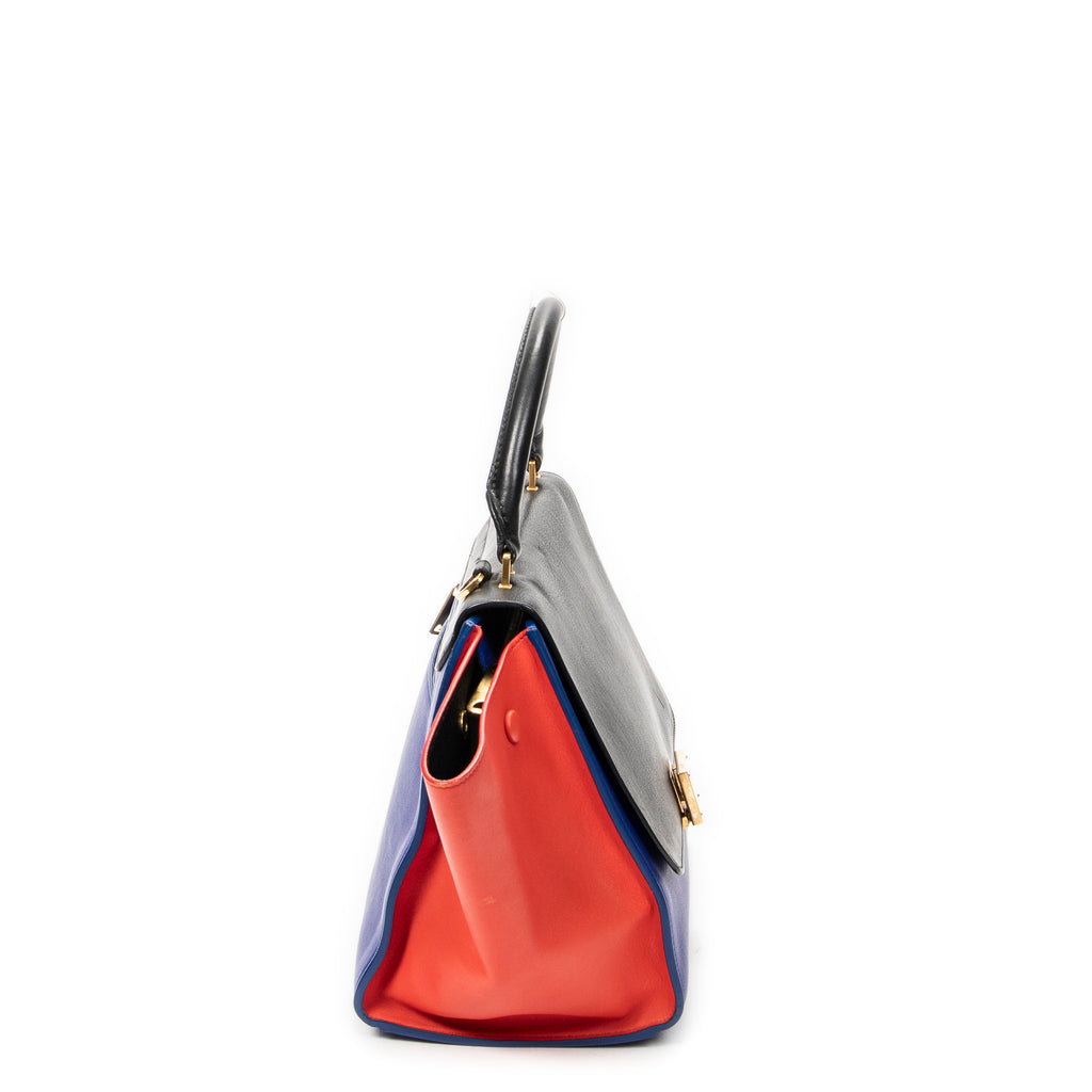 Shoulder Bag Small Tricolor Trapeze Black Calfskin Leather