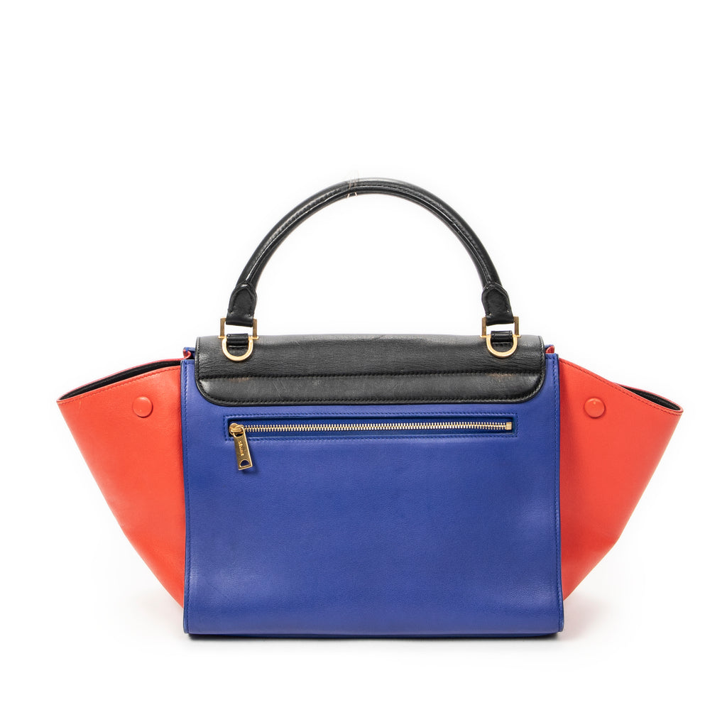 Shoulder Bag Small Tricolor Trapeze Black Calfskin Leather