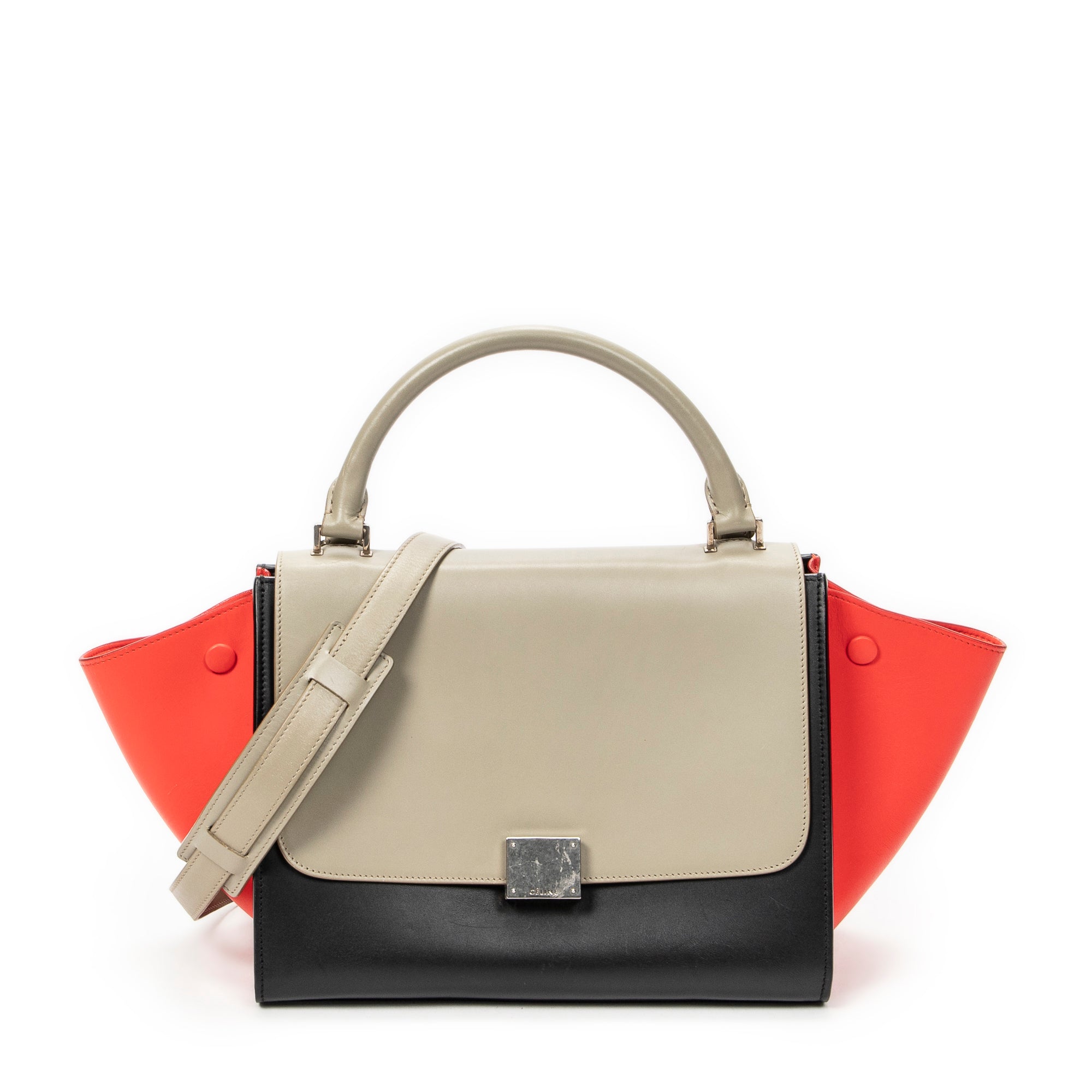 Shoulder Bag Small Tricolor Trapeze Black Calfskin Leather
