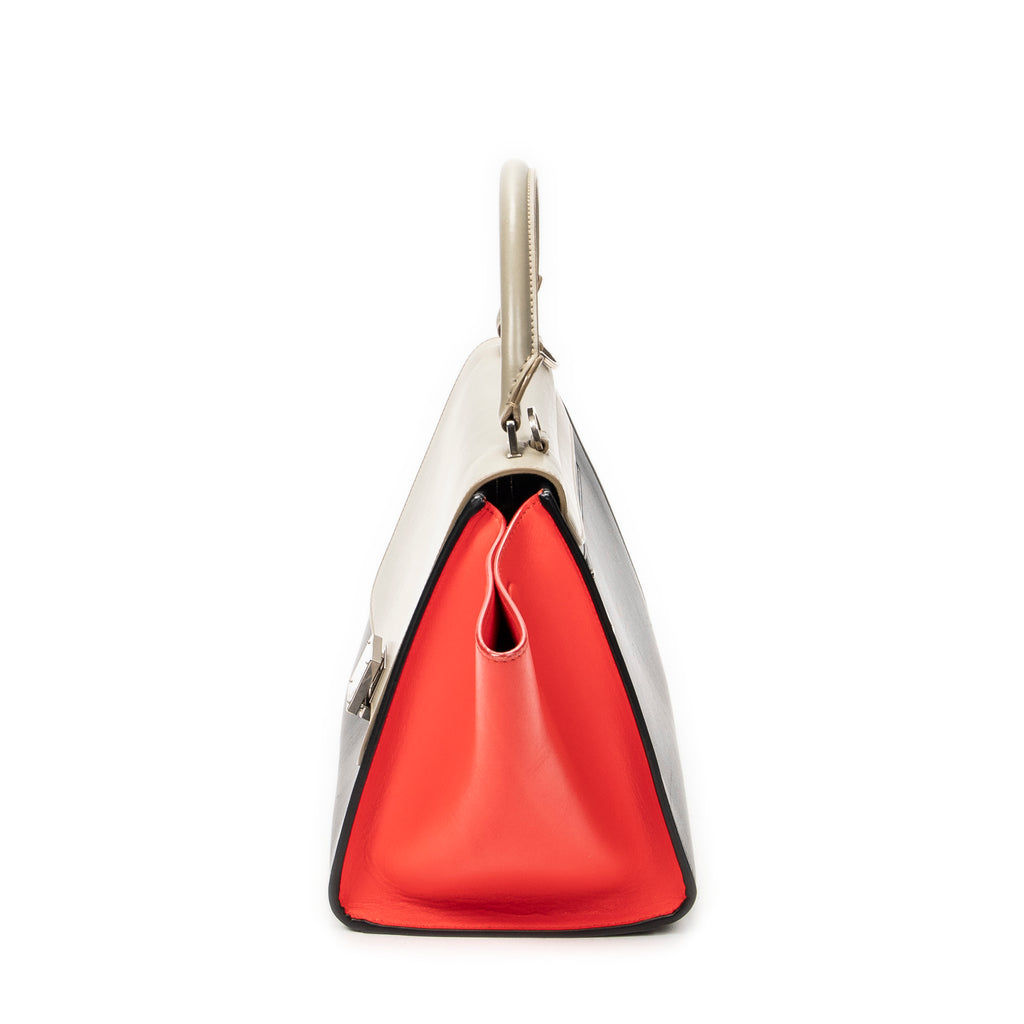 Shoulder Bag Small Tricolor Trapeze Black Calfskin Leather