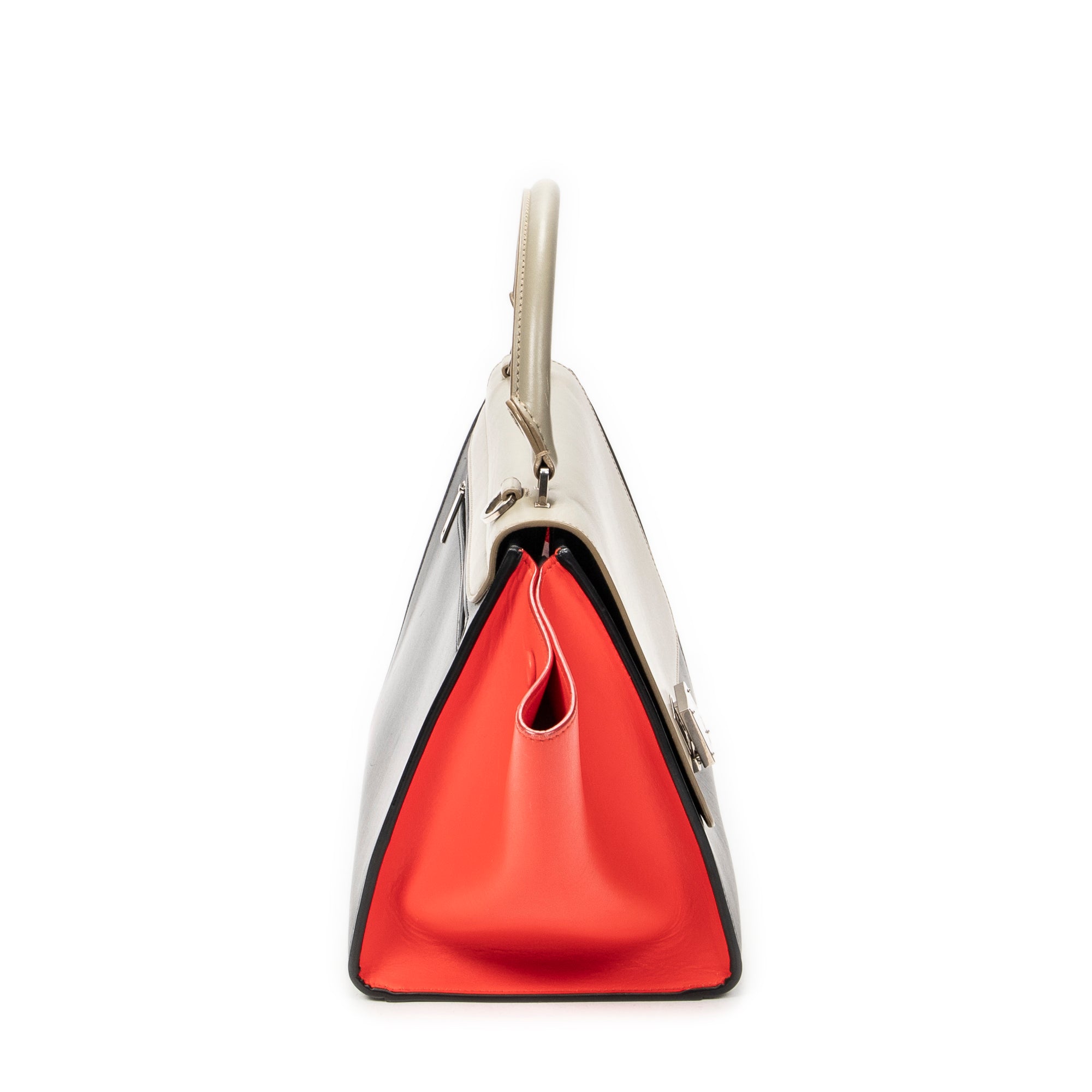 Shoulder Bag Small Tricolor Trapeze Black Calfskin Leather