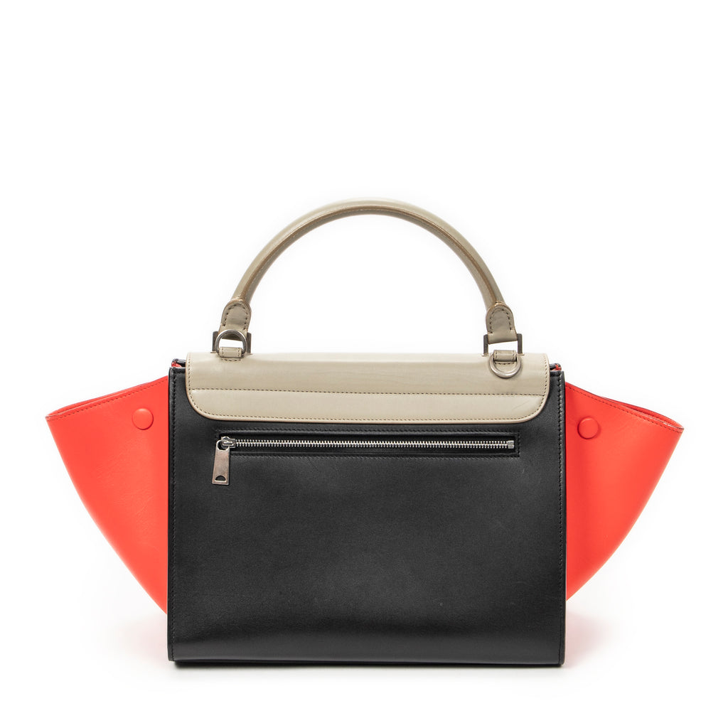 Shoulder Bag Small Tricolor Trapeze Black Calfskin Leather