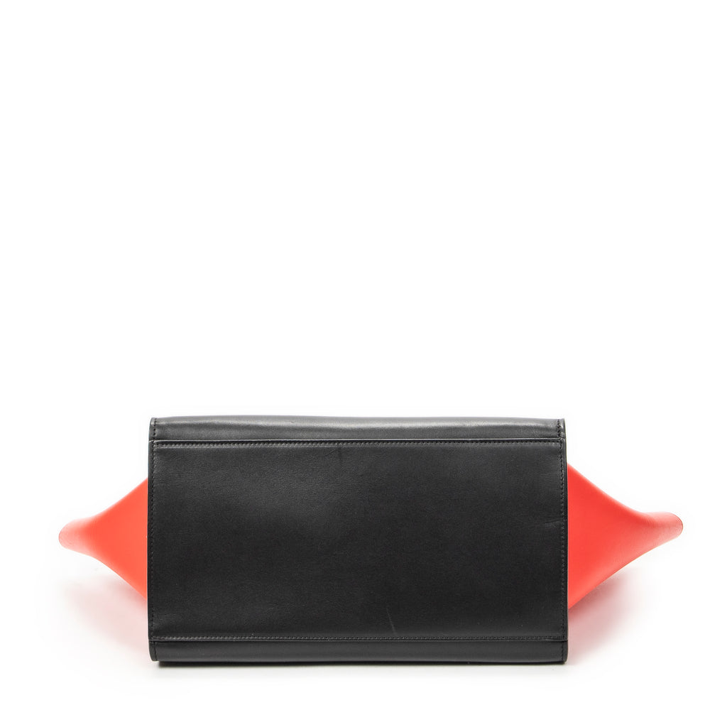 Shoulder Bag Small Tricolor Trapeze Black Calfskin Leather