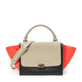 Shoulder Bag Small Tricolor Trapeze Black Calfskin Leather