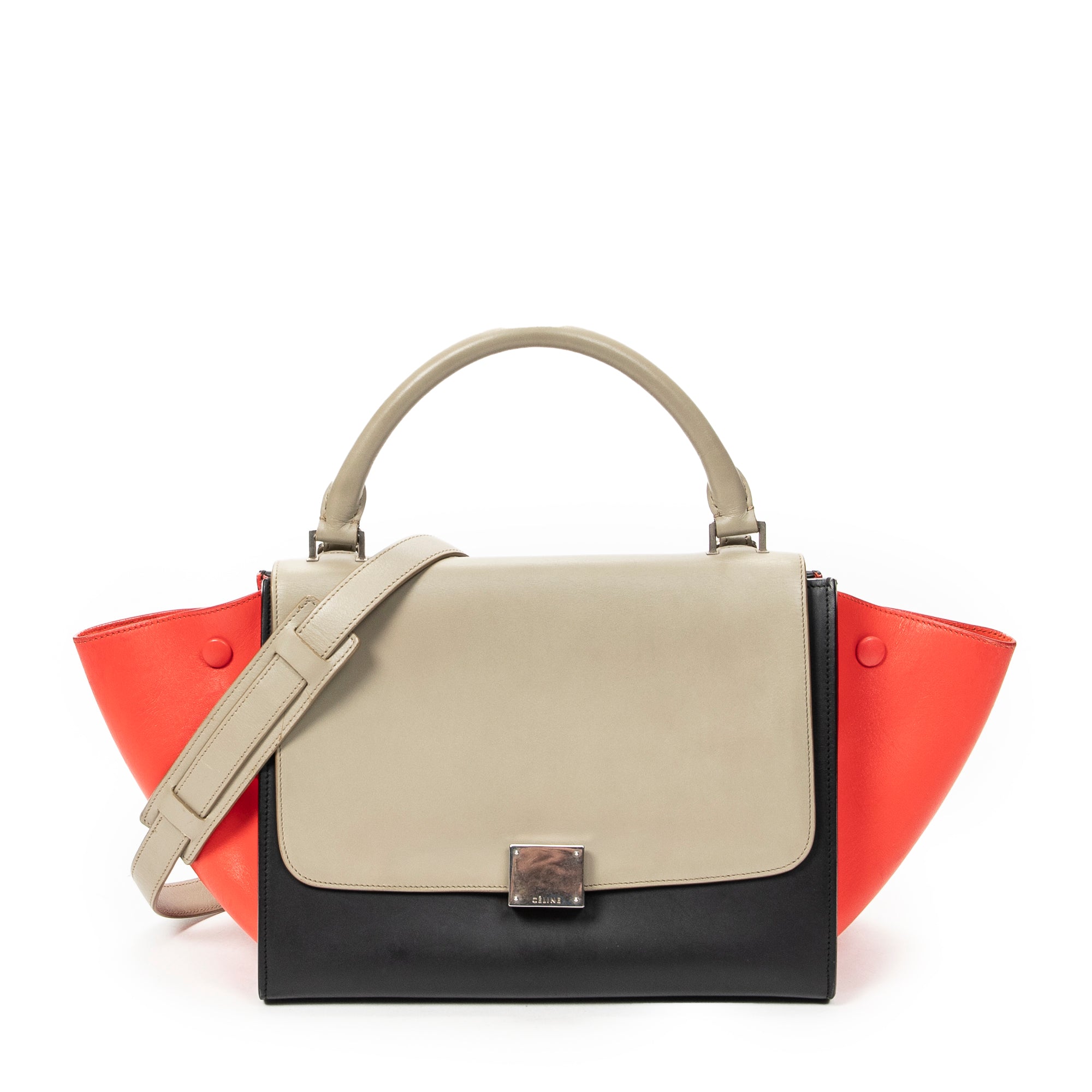 Shoulder Bag Small Tricolor Trapeze Black Calfskin Leather