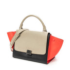 Shoulder Bag Small Tricolor Trapeze Black Calfskin Leather