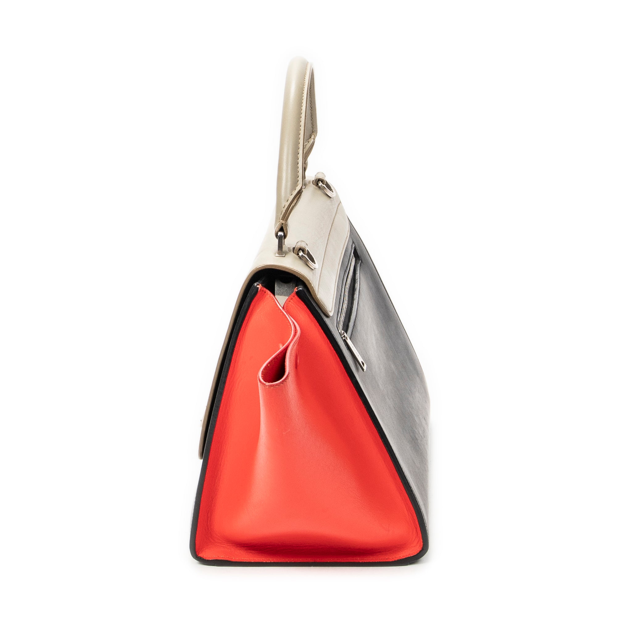 Shoulder Bag Small Tricolor Trapeze Black Calfskin Leather