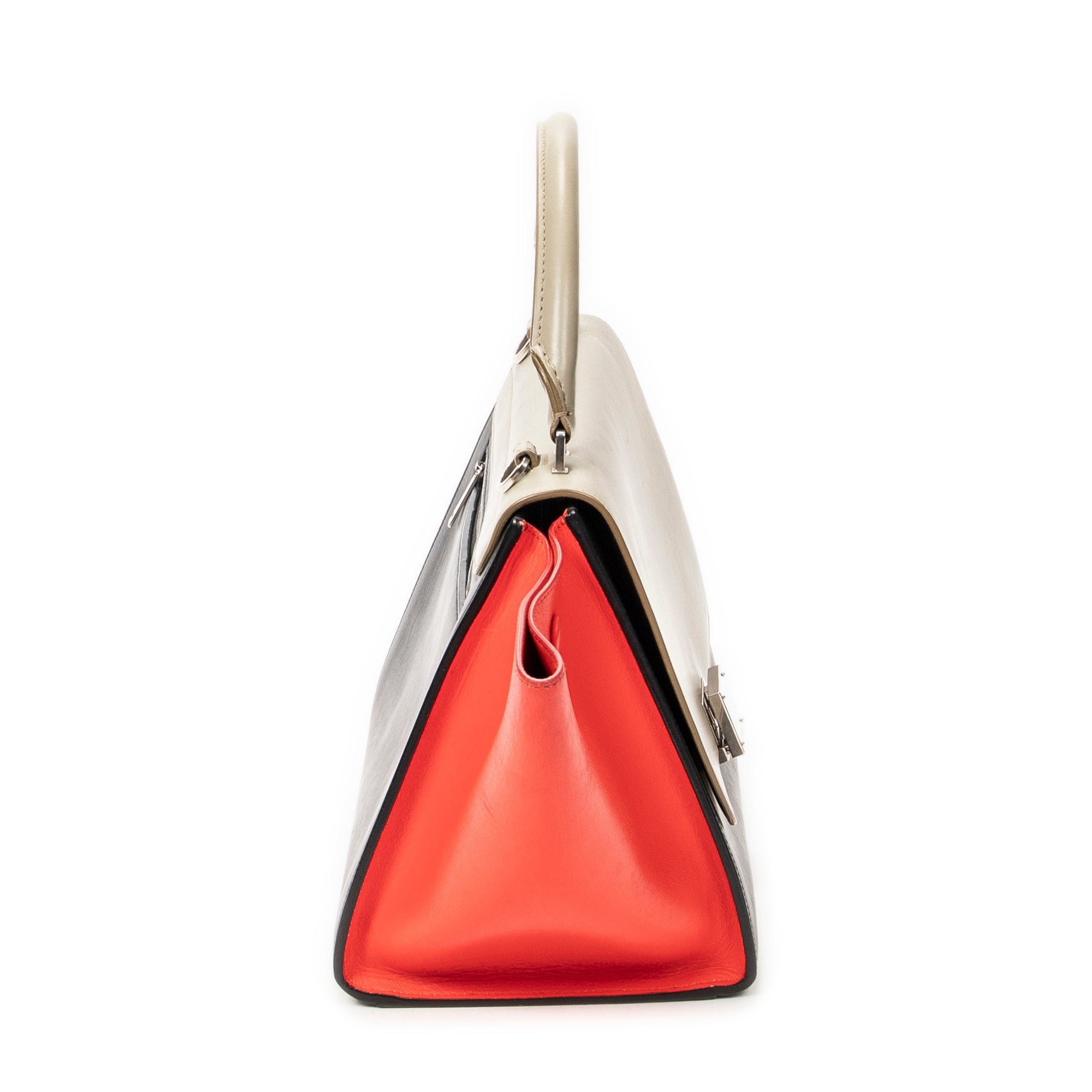 Shoulder Bag Small Tricolor Trapeze Black Calfskin Leather