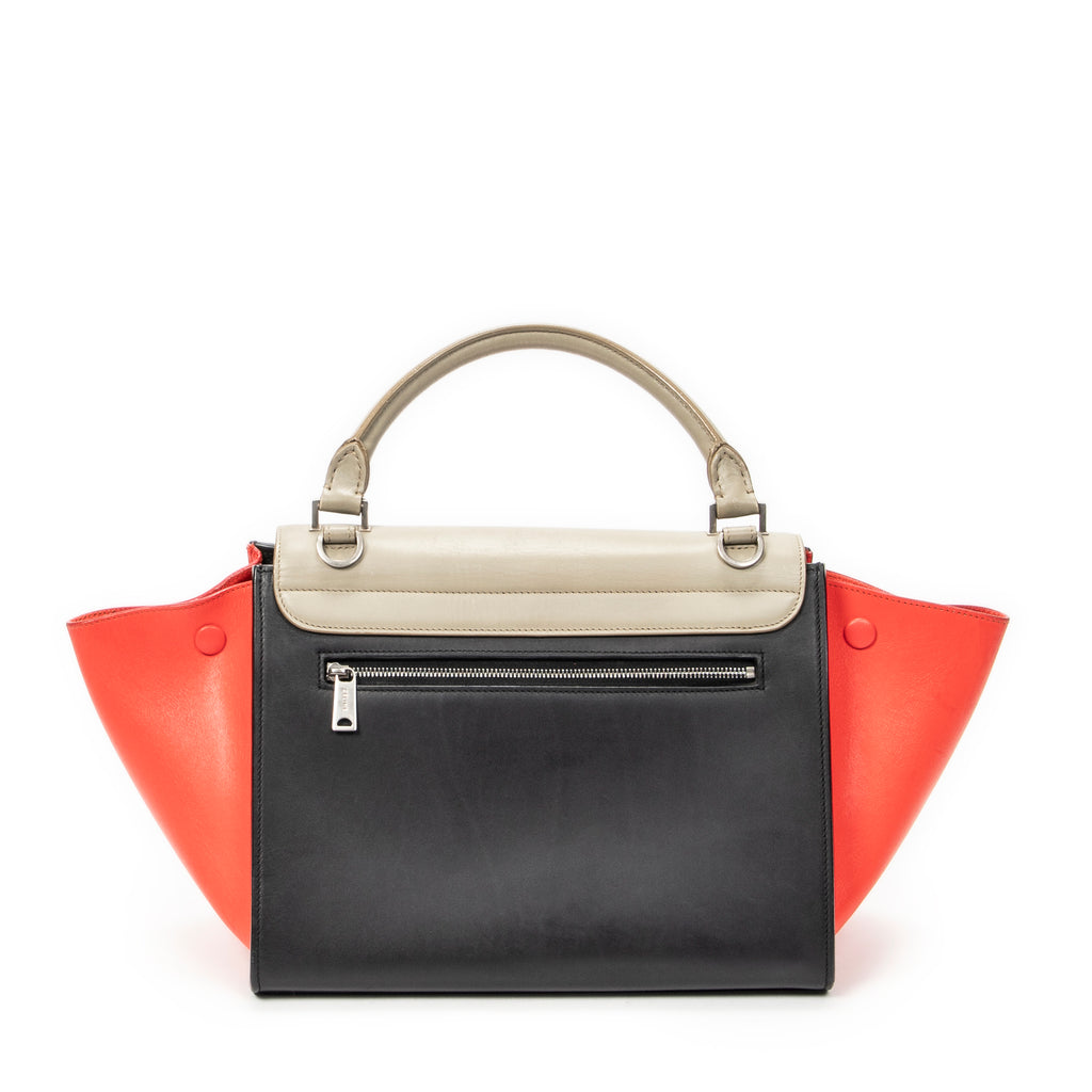 Shoulder Bag Small Tricolor Trapeze Black Calfskin Leather