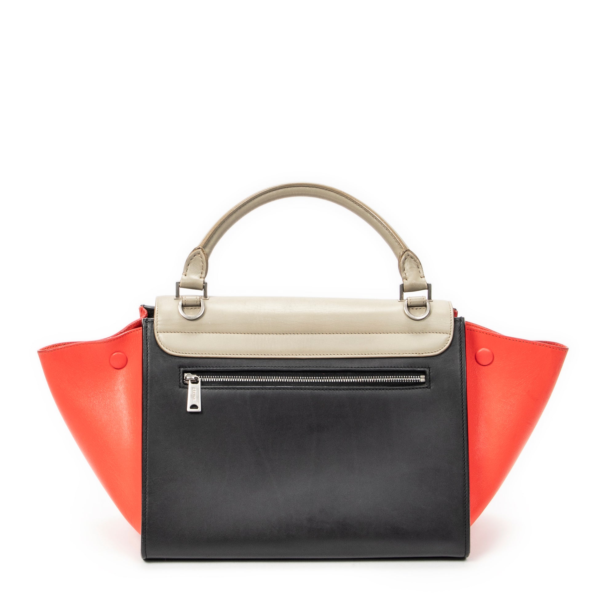 Shoulder Bag Small Tricolor Trapeze Black Calfskin Leather