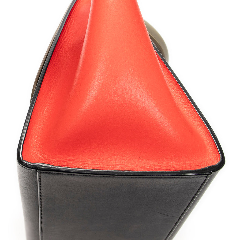 Shoulder Bag Small Tricolor Trapeze Black Calfskin Leather