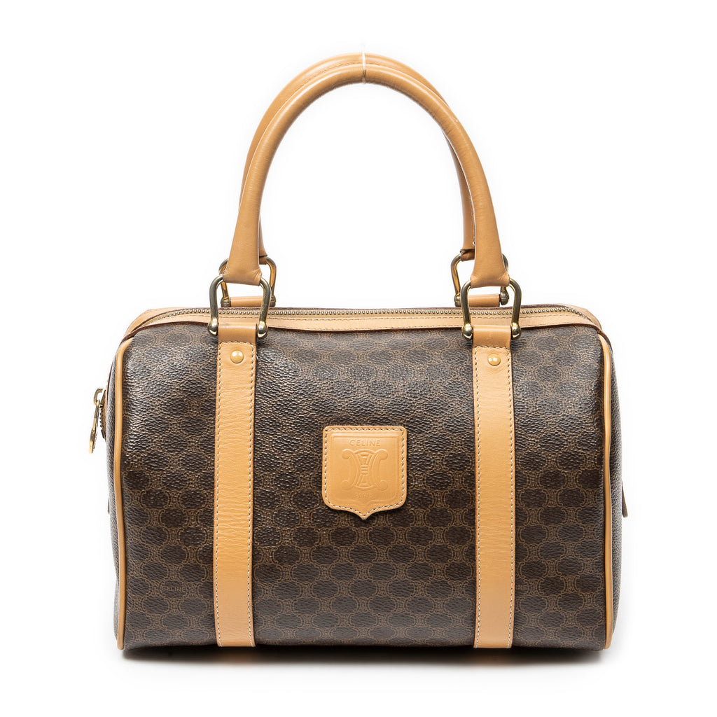 Handbag Small Boston Brown Macadam Coated Canvas
