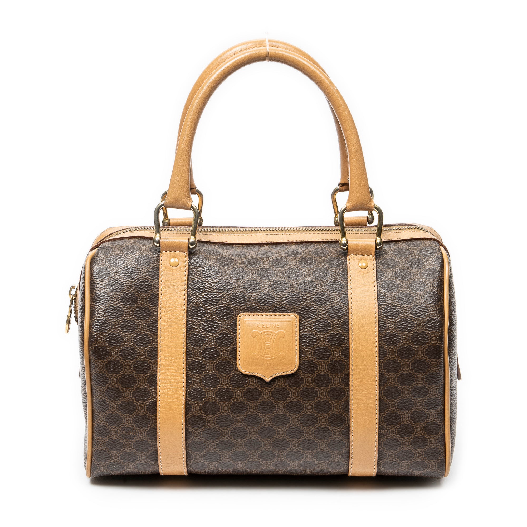 Handbag Small Boston Brown Macadam Coated Canvas