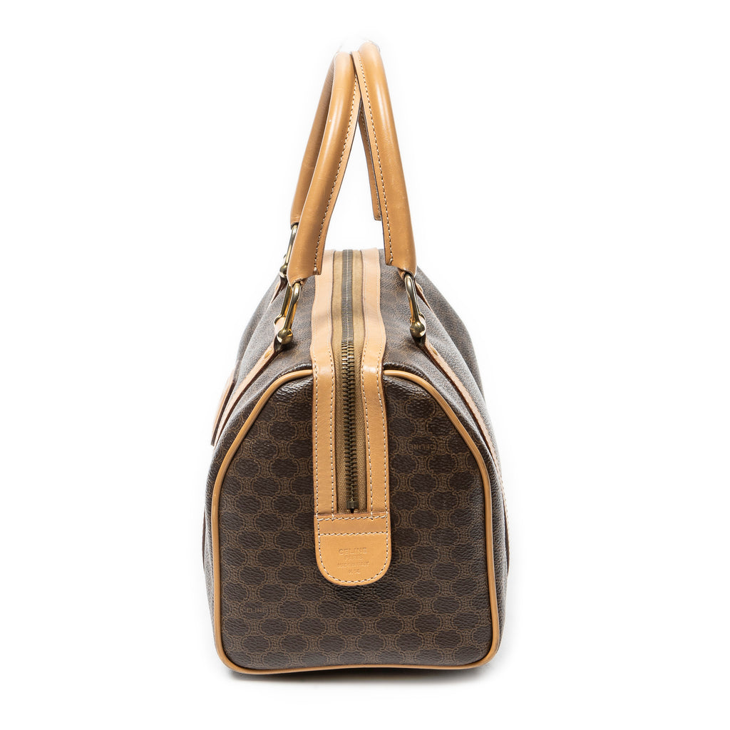 Handbag Small Boston Brown Macadam Coated Canvas