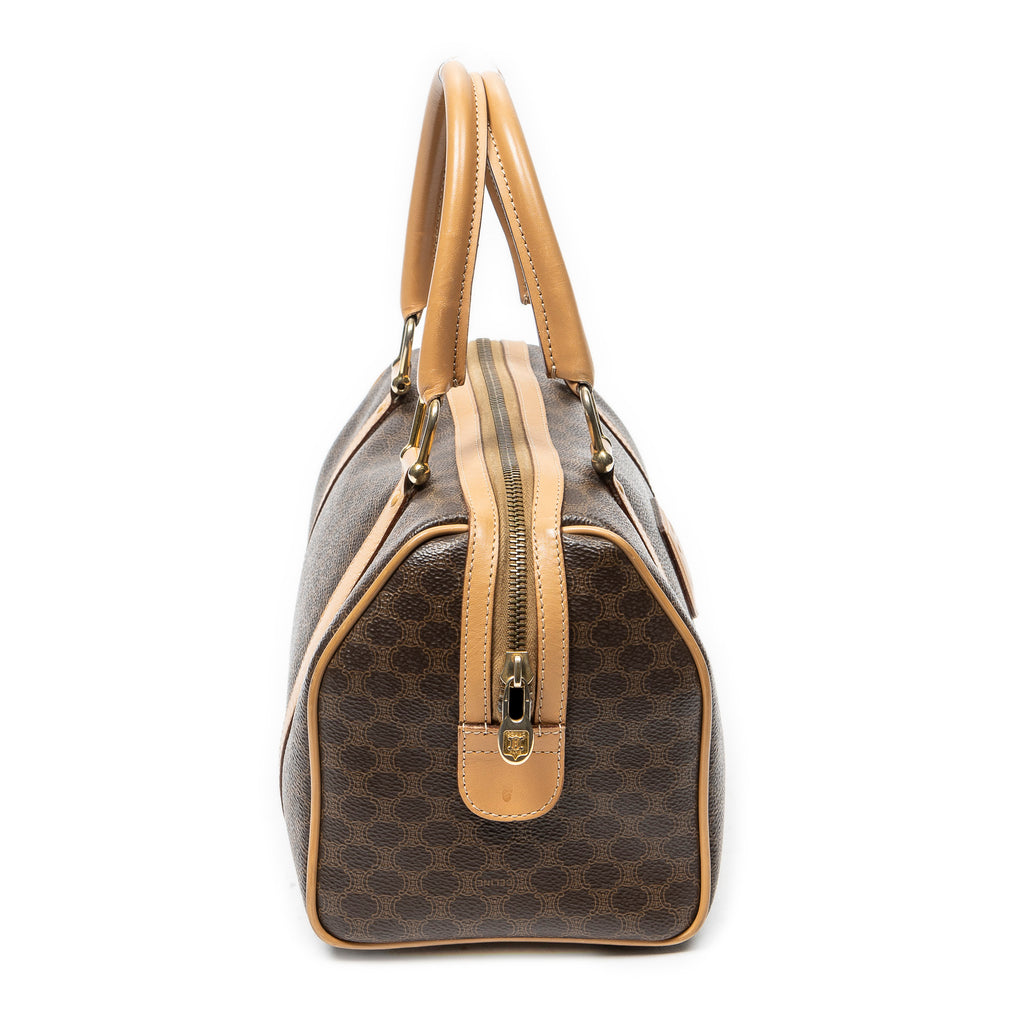 Handbag Small Boston Brown Macadam Coated Canvas