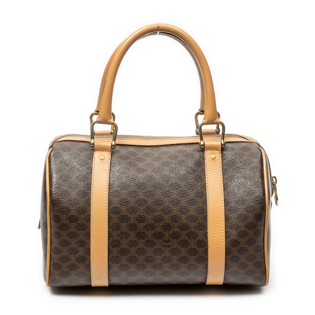 Handbag Small Boston Brown Macadam Coated Canvas