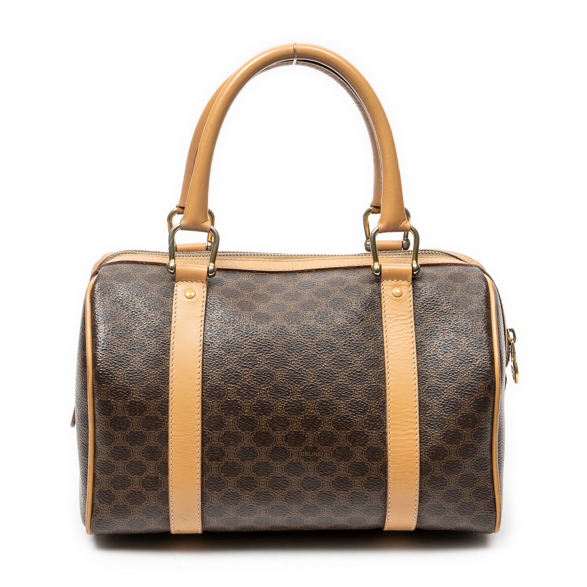 Handbag Small Boston Brown Macadam Coated Canvas
