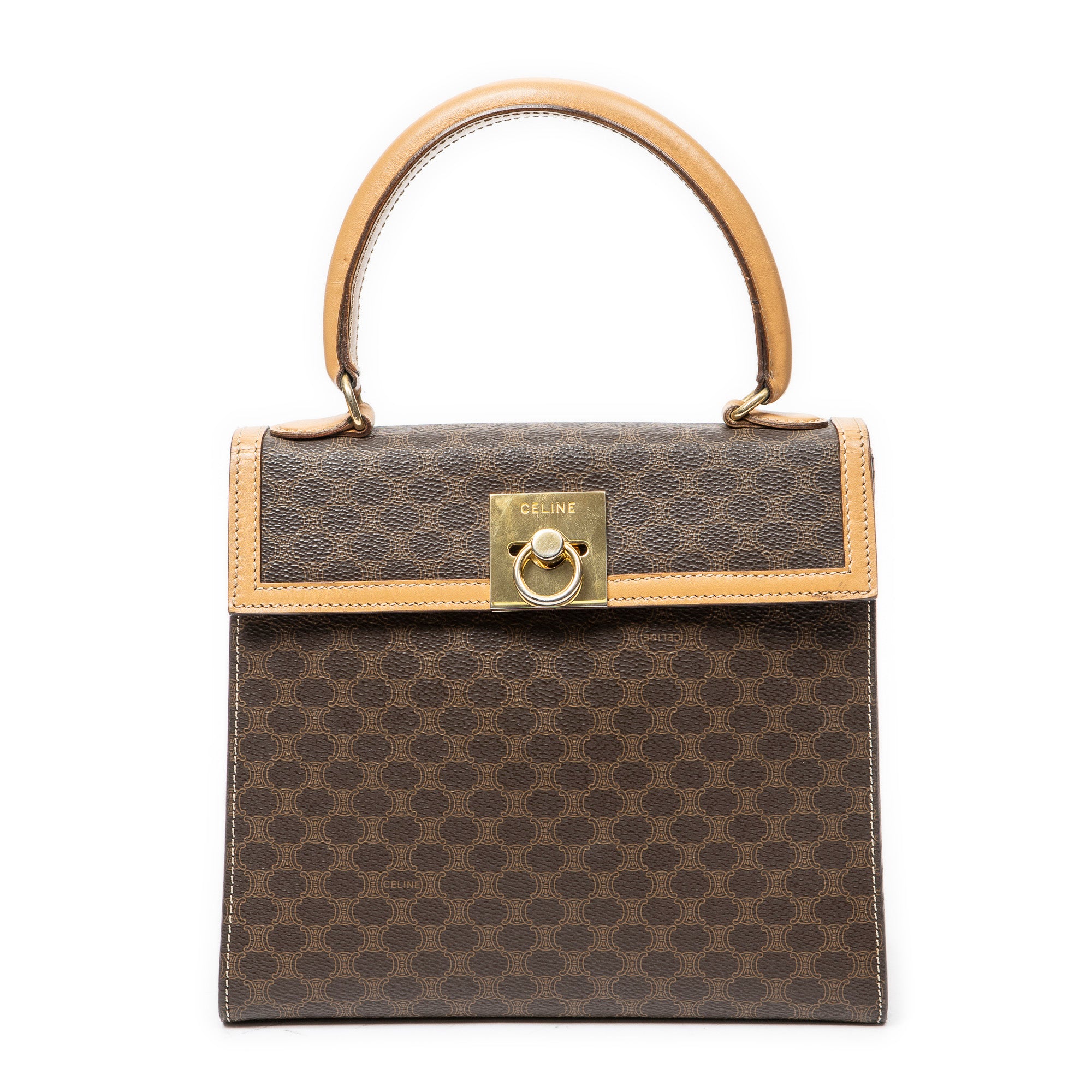 Handbag Vintage Flap Top Handle Brown Macadam Coated Canvas