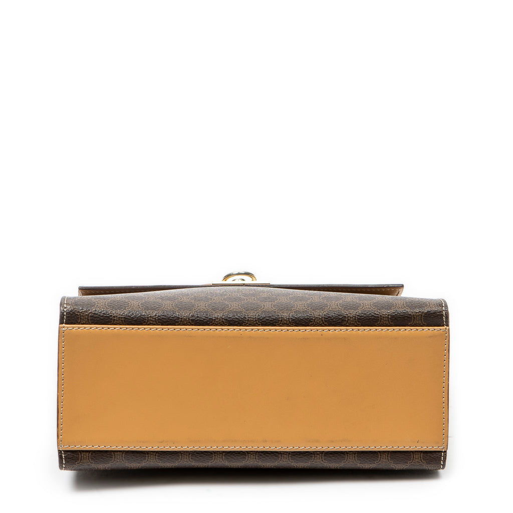 Handbag Vintage Flap Top Handle Brown Macadam Coated Canvas