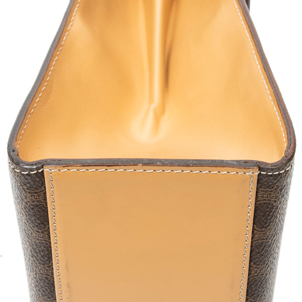 Handbag Vintage Flap Top Handle Brown Macadam Coated Canvas