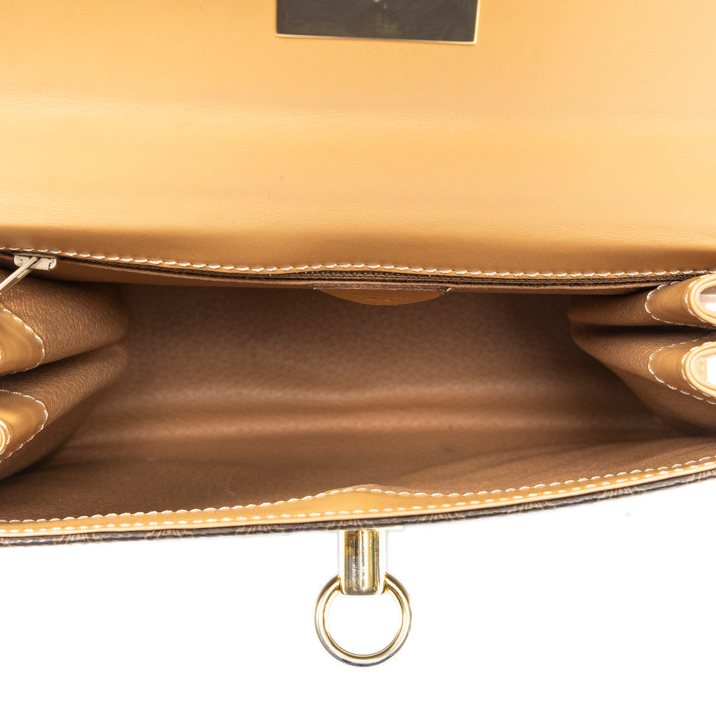 Handbag Vintage Flap Top Handle Brown Macadam Coated Canvas
