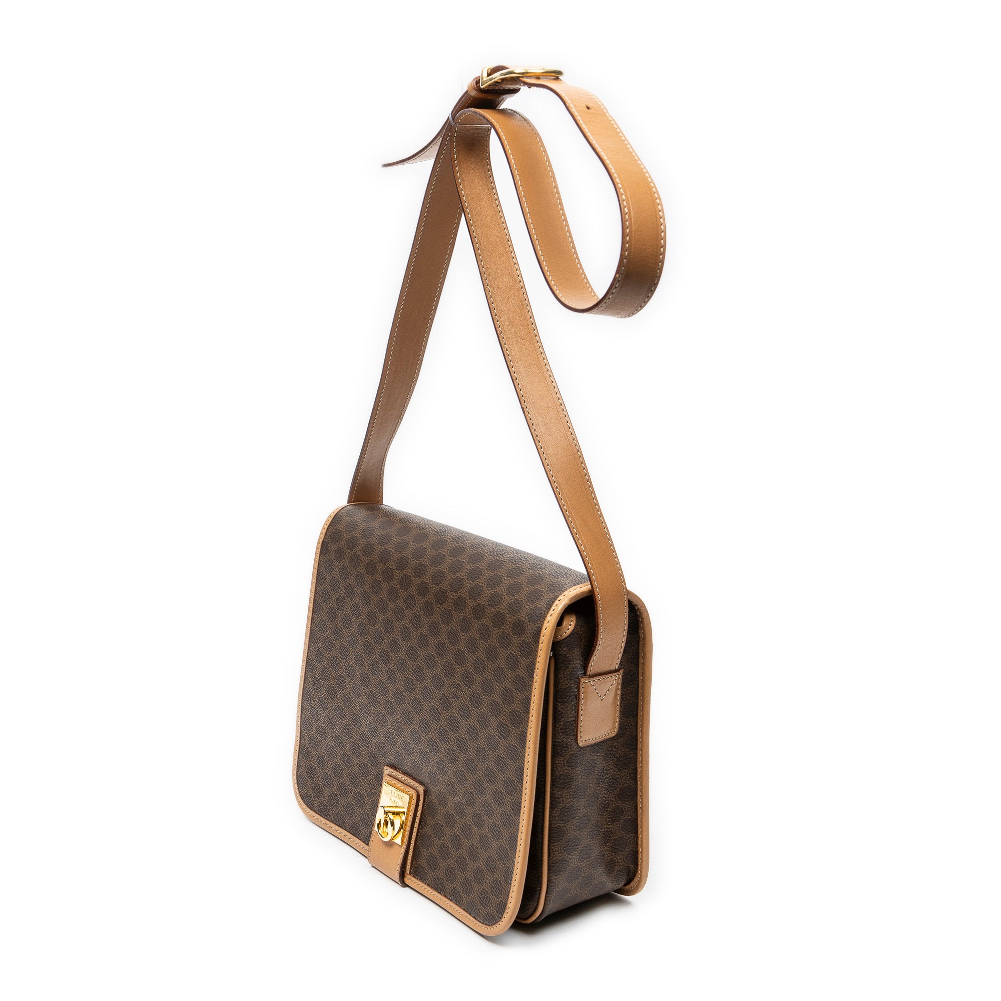 Shoulder Bag Flap Crossbody Brown Macadam Coated Canvas