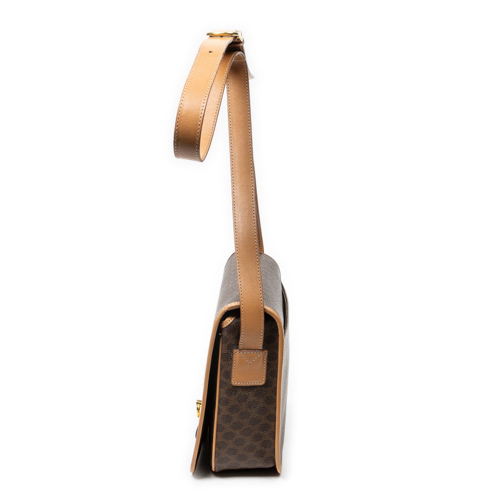 Shoulder Bag Flap Crossbody Brown Macadam Coated Canvas