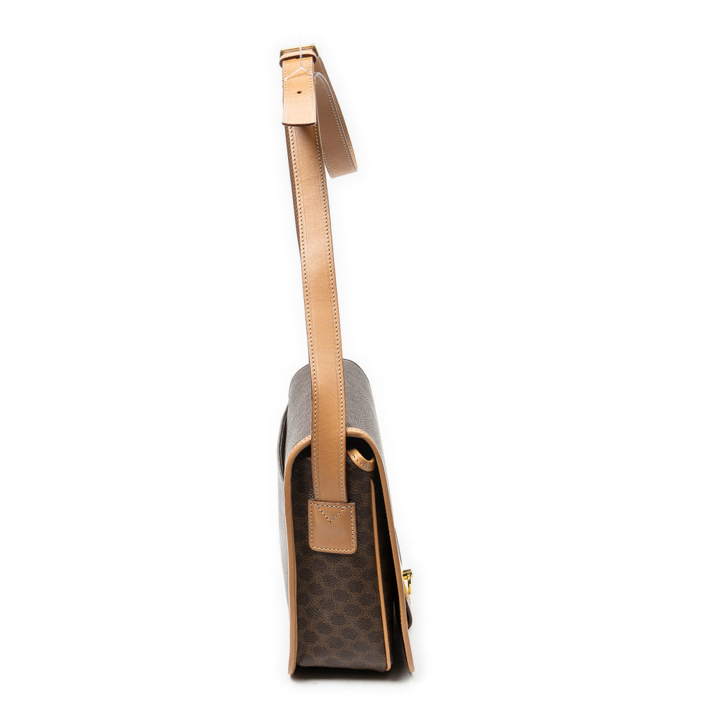 Shoulder Bag Flap Crossbody Brown Macadam Coated Canvas
