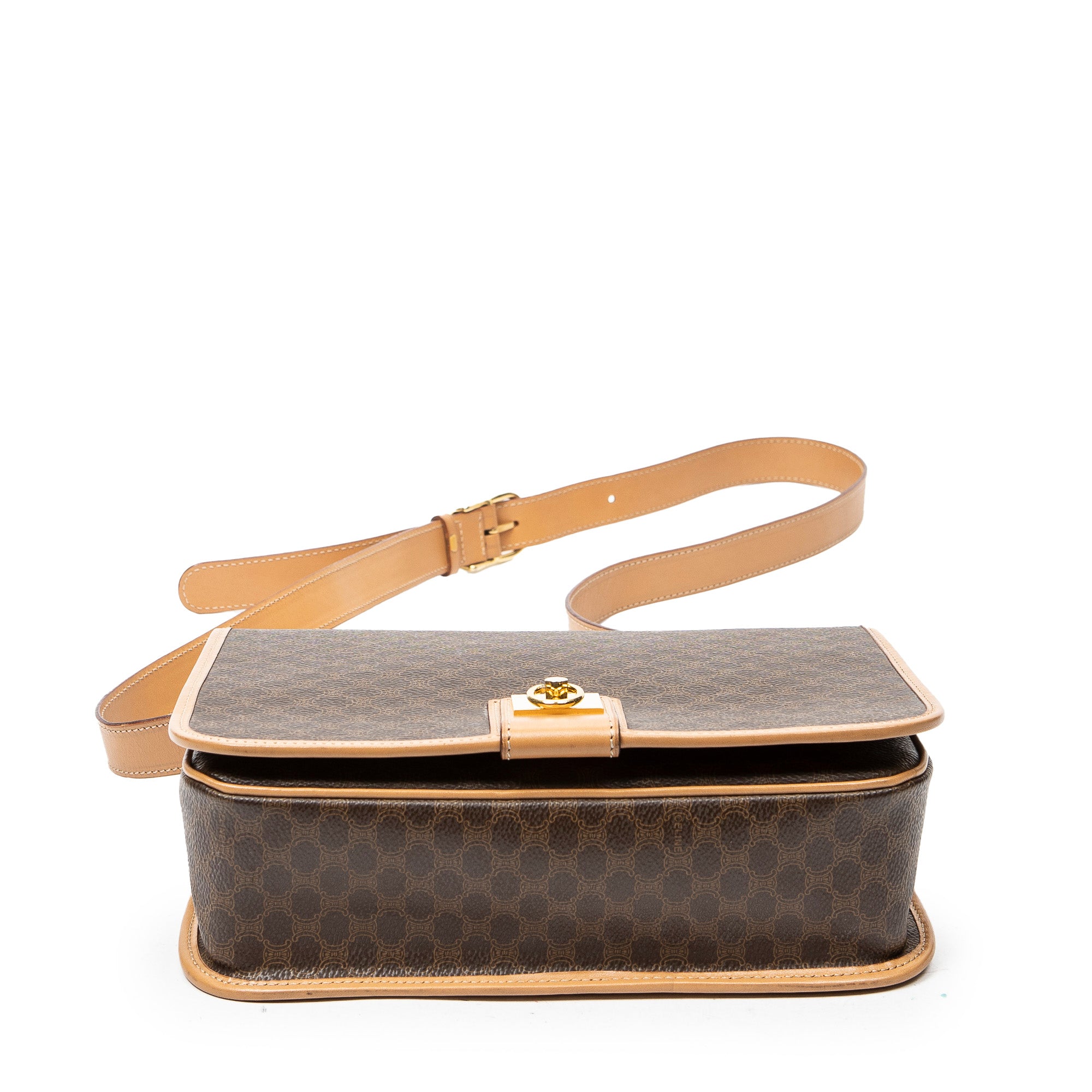 Shoulder Bag Flap Crossbody Brown Macadam Coated Canvas